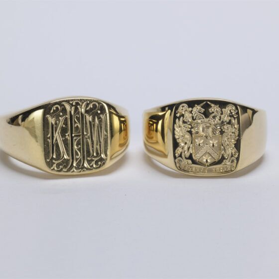 Buy Hand Engraved Initial Signet Ring In Yellow Gold 3474