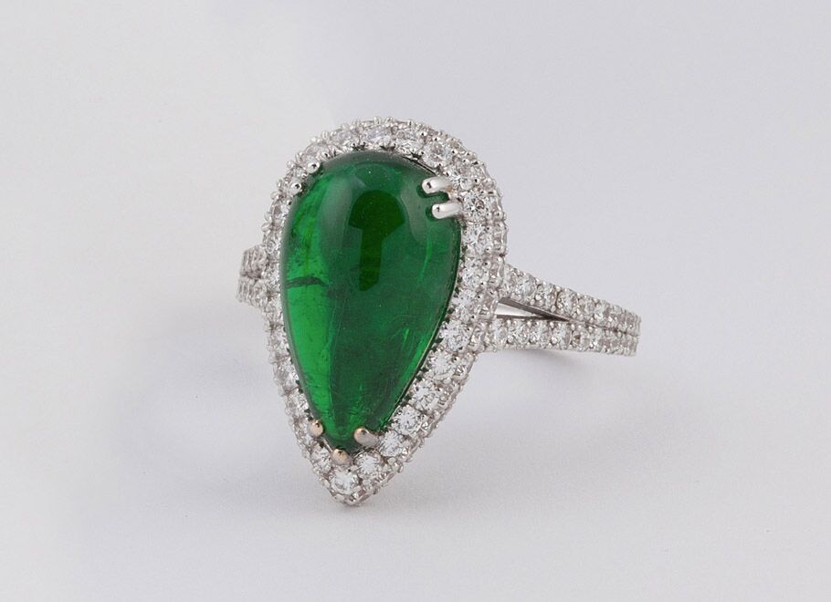 Three Stone Emerald & Diamond Cocktail Ring in 18k White Gold - Filigree  Jewelers